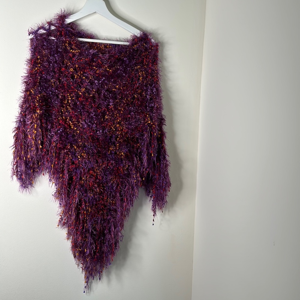 PICABO beautiful multicolor fluffy purple/ orange poncho Onesize